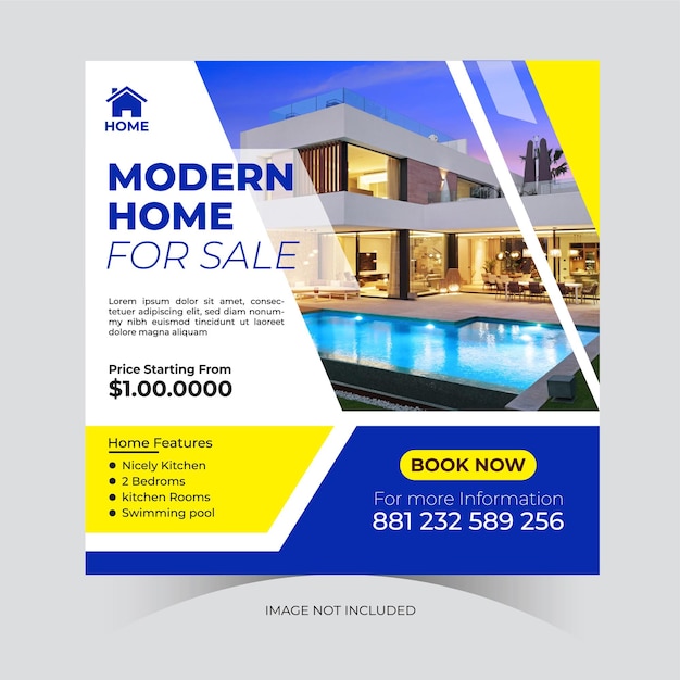 Real estate house social media Instagram post or web banner template