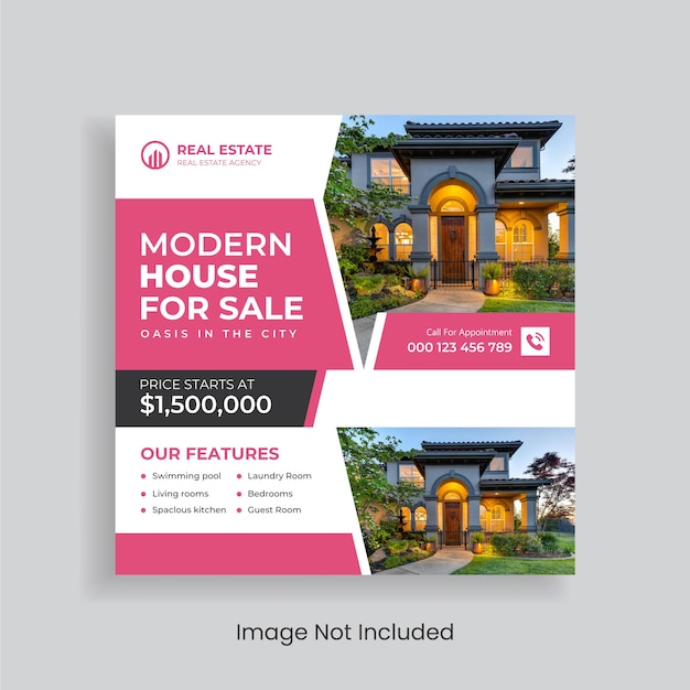 Real estate house social media post-sjabloon of real estate house property instagram-bannerontwerp