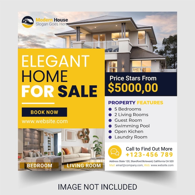 Real estate house social media post or square banner design template eps vector