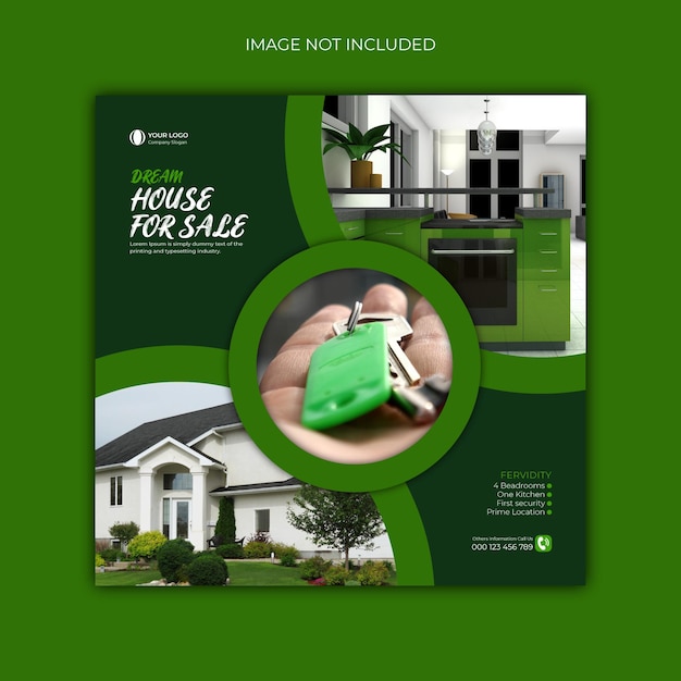 Real estate house social media post or square banner design template