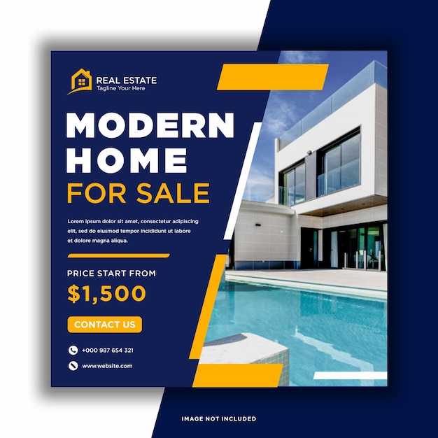 Real estate house social media post or square banner template premium vector