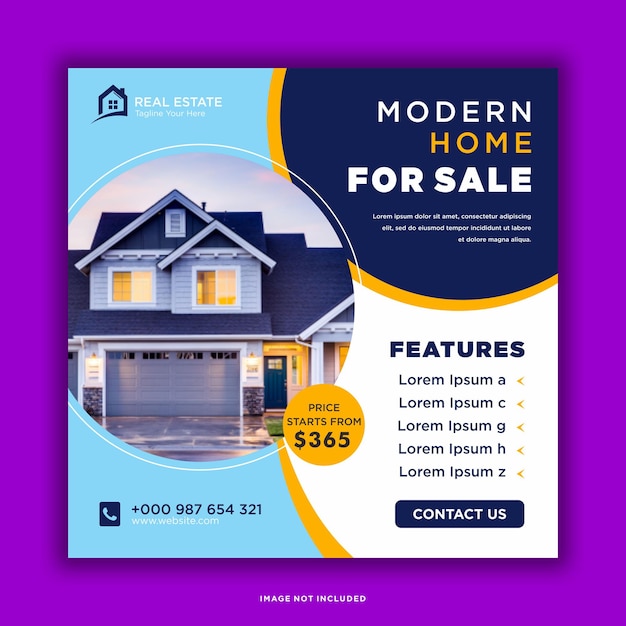 Real estate house social media post or square banner template premium vector