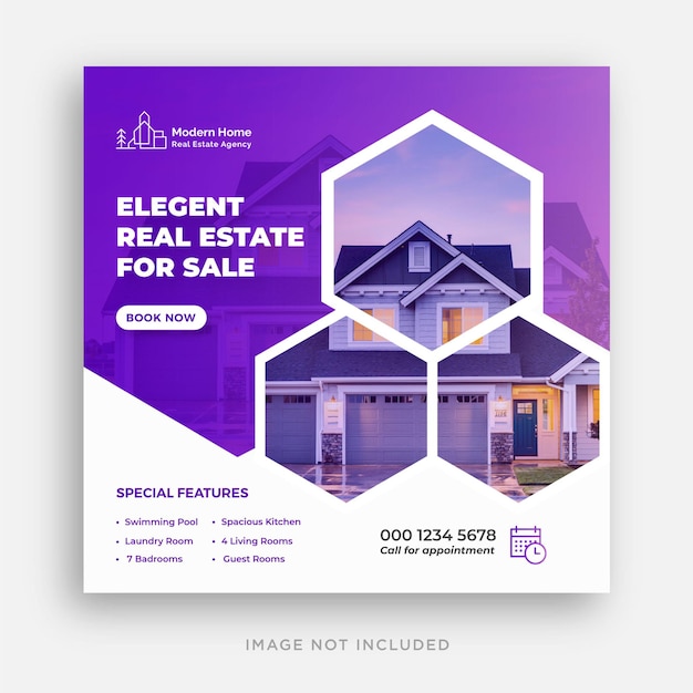 Real estate house social media post or square banner template