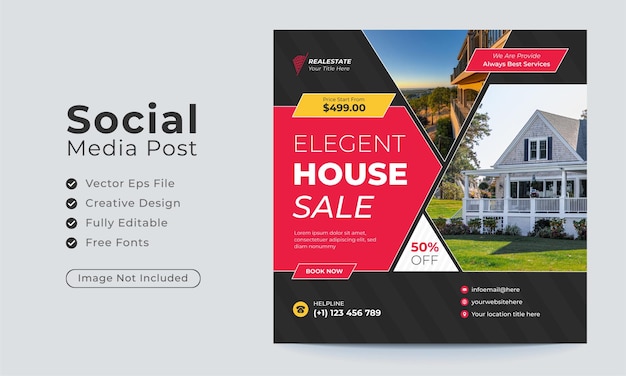 Real estate house social media post or square banner template