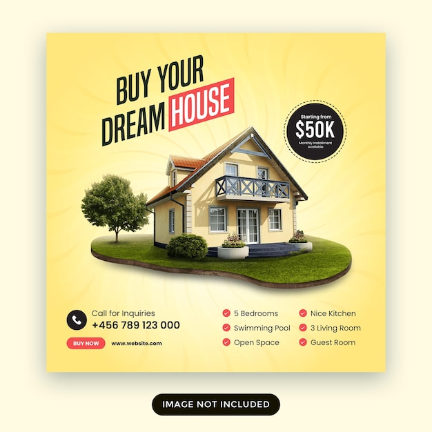 Real estate house social media post or square banner template