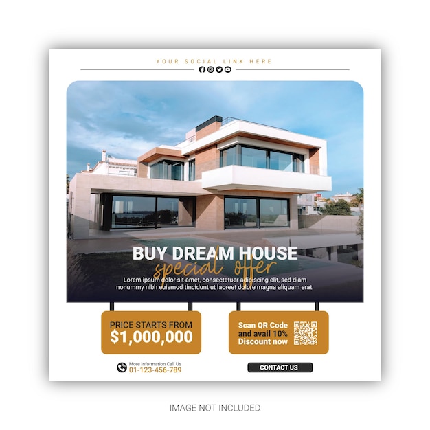 Real estate house social media post or square banner template