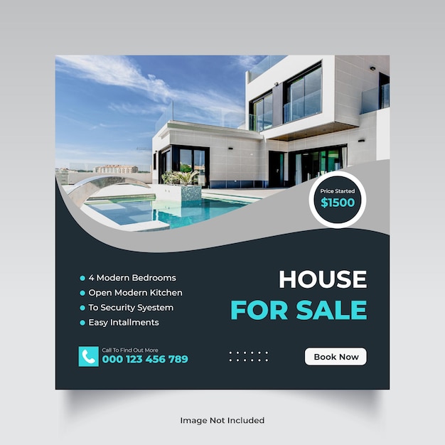 Real estate house social media post or square banner template