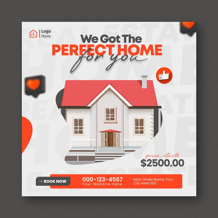 Vector real estate house social media post or square banner template