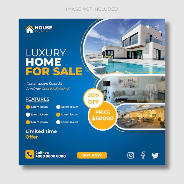 Real estate house social media post or square banner template