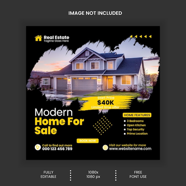 Real estate house social media post or square banner template