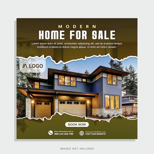 Vector real estate house for social media post or square editable banner template