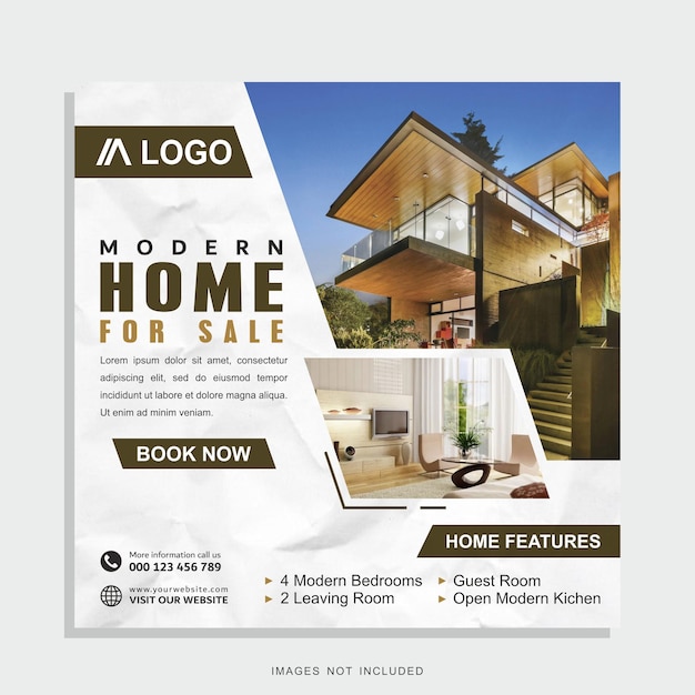 Vector real estate house for social media post or square editable banner template