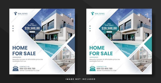 Real estate house social media post or square web banner and flyer template