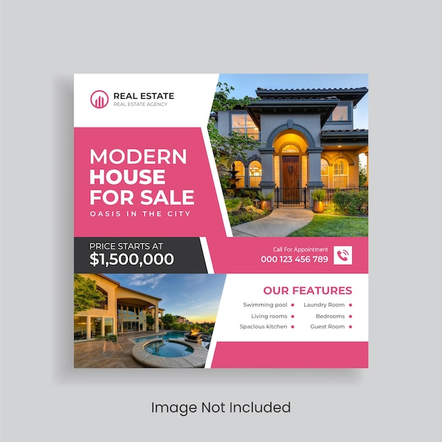 Real Estate House Social Media Post Template or Real estate house property Instagram banner design