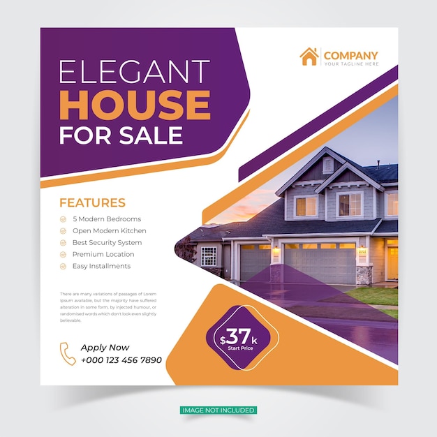 Real estate house social media square Instagram post or web banner Premium template Free Vector