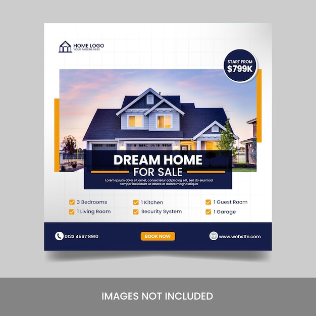 Vector real estate house square social media post template