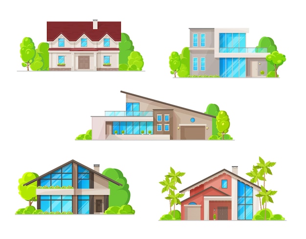 Vector real estate houses cottage and bungalow icons