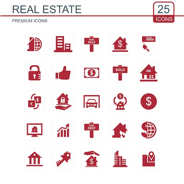 Vector real estate icons set red