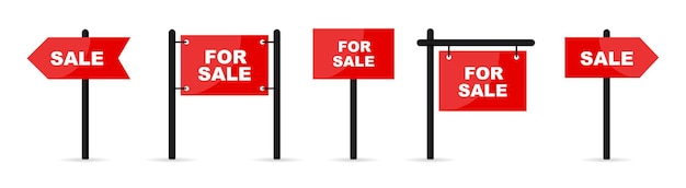 Vector real estate icons set for sale boards on white background