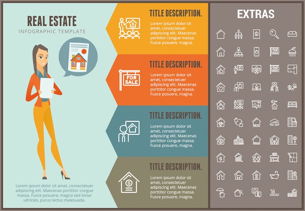 Modello di infographic immobiliare, elementi, icone