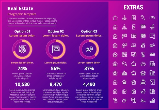 Real estate infographic template, elements, icons.