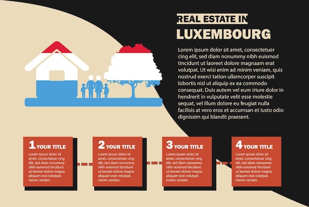 Vettore infografica immobiliare bandiera lussemburghese idea residenziale o di investimento acquisto di casa o proprietà