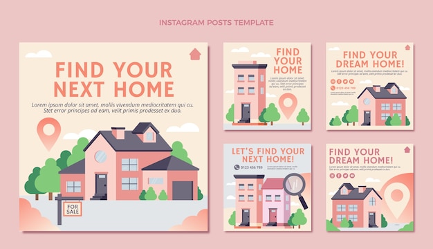 Vector real estate instagram post collection