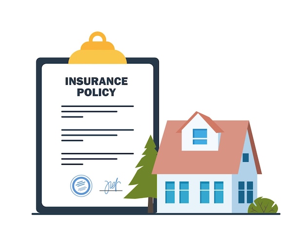 Real estate Insurance concept Insurance policy on clipboard and beautiful private house