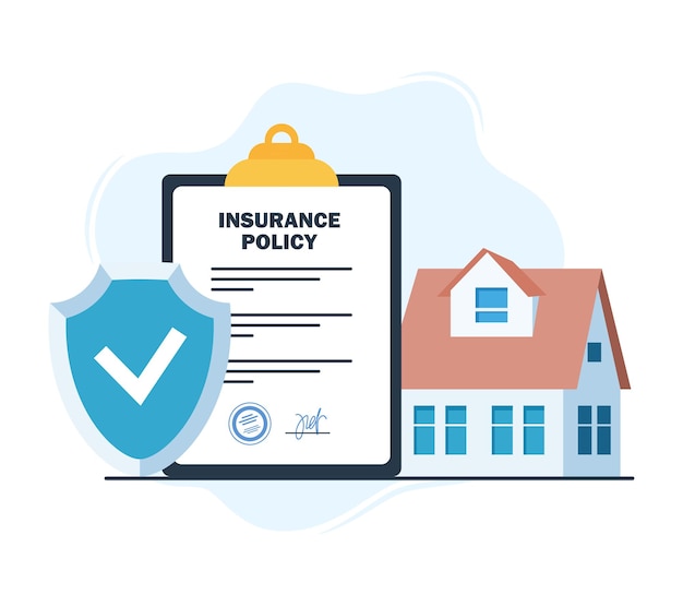 Real estate Insurance concept Insurance policy on clipboard Safety security shield