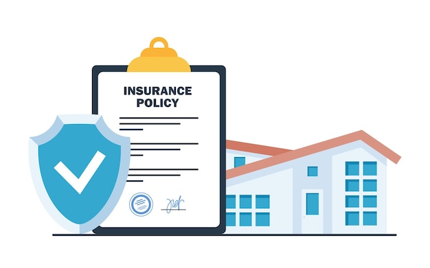클립보드 안전 보안 방패에 부동산 보험 개념 보험 정책