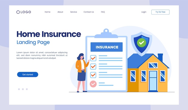 Real estate insurance protection concept umbrella landing page flat illustration vector template