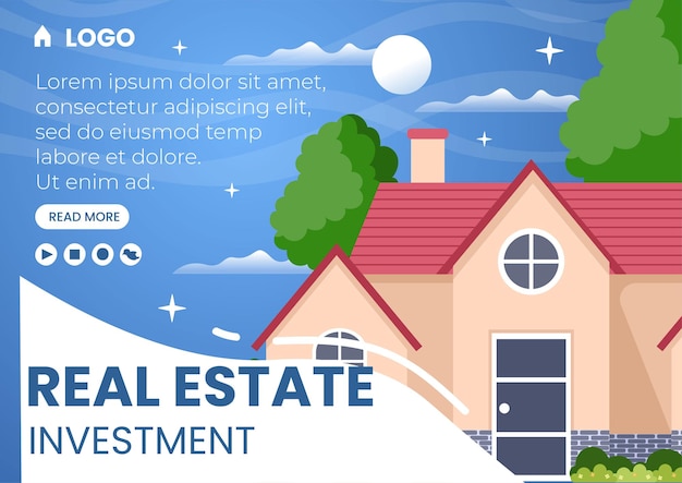 Modello di brochure di investimento immobiliare illustrazione di design piatto modificabile di sfondo quadrato adatto per social media, biglietti di auguri e annunci internet su web