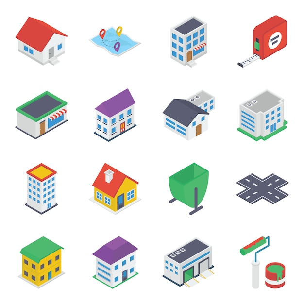 Real estate isometric icons pack