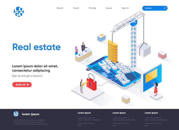 Vector real estate isometric landing page template