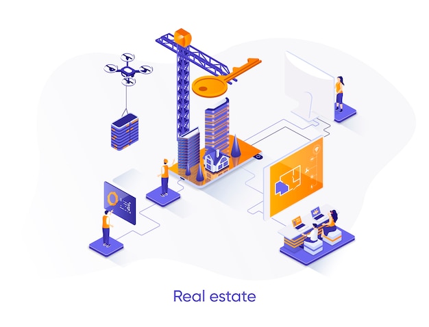 Real estate isometric web banner.