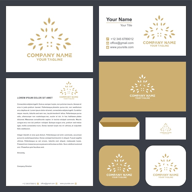 Vector real estate leaf style logo and business card