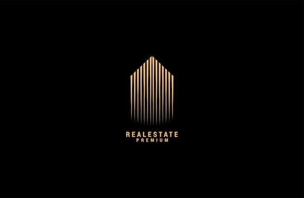 Real estate line logo template gold colored vector illustration