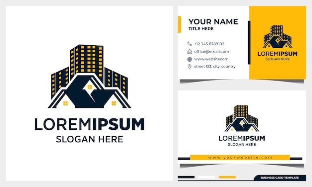 Vector real estate logo design, architecture building with business card template