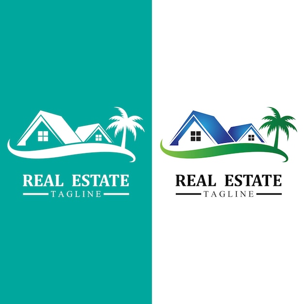 Real estate logo design icons with sun and birds free