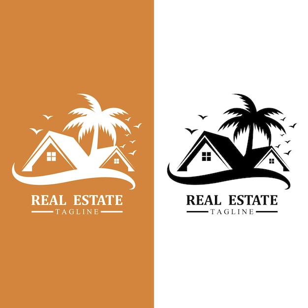 Иконки дизайна логотипа недвижимости с солнцем и птицами бесплатно