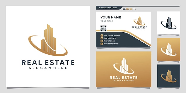 Real estate logo design inspiration with creative concept and business card design Premium Vector