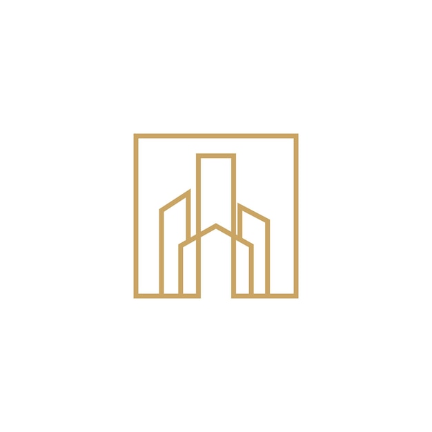 라인 아트 스타일의 부동산 로고 디자인 도시 건물의 추상적인 디자인