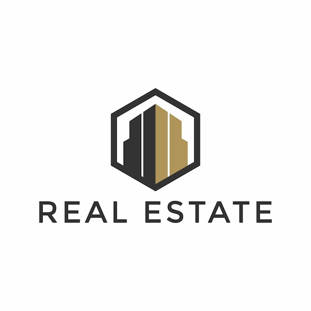 Vettore real estate logo design vector con concetto hexagon ottimo per la costruzione di edifici