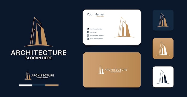 Real estate logo design with business card premium vector