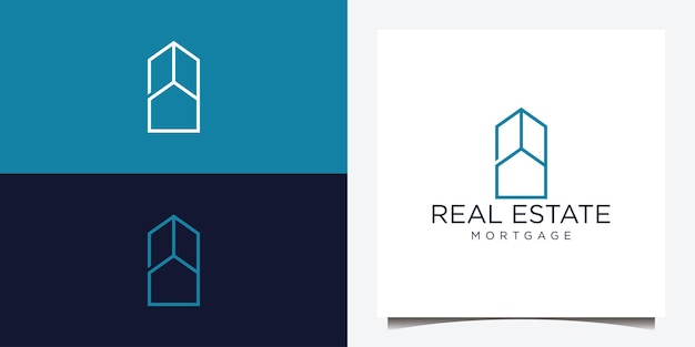 Дизайн логотипа недвижимости с линейной векторной графикой