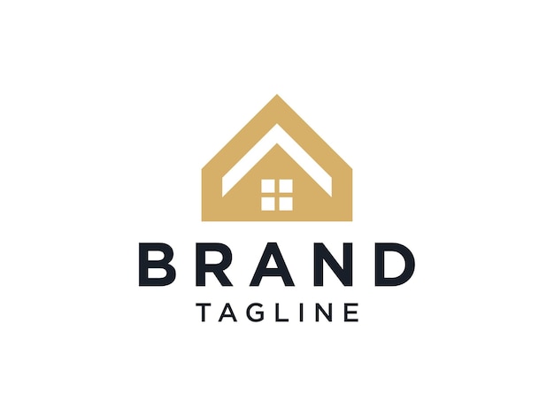 Real Estate Logo. Gold Geometric Shapes House Symbol isolated on White Background.