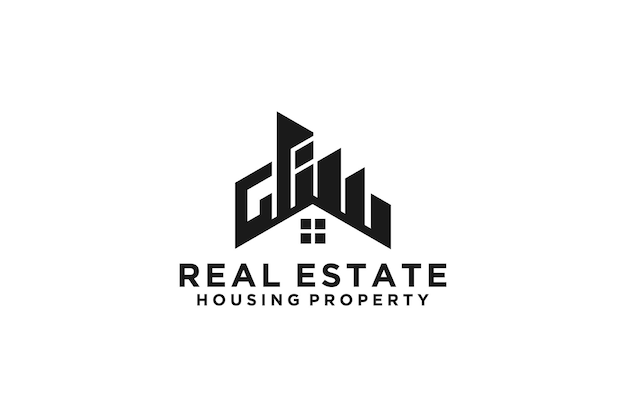 Real estate logo house skyscraper roof window modern simple design silhouette city residence propert