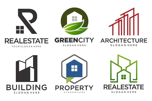 Real Estate Logo huis logo en gebouw logo pictogram set ontwerp sjabloon vectorillustratie