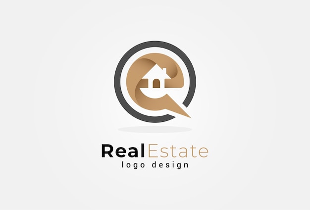 Logo immobiliare, lettera e, combinazione di case e chat, adatta per l'app architecture building