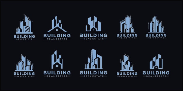 Set di logo immobiliare / collezione di logo di casa creativa / set di logo di edifici astratti. insieme di vettore dell'icona della costruzione. raccolta di illustrazione del logo della città di edifici e immobili.